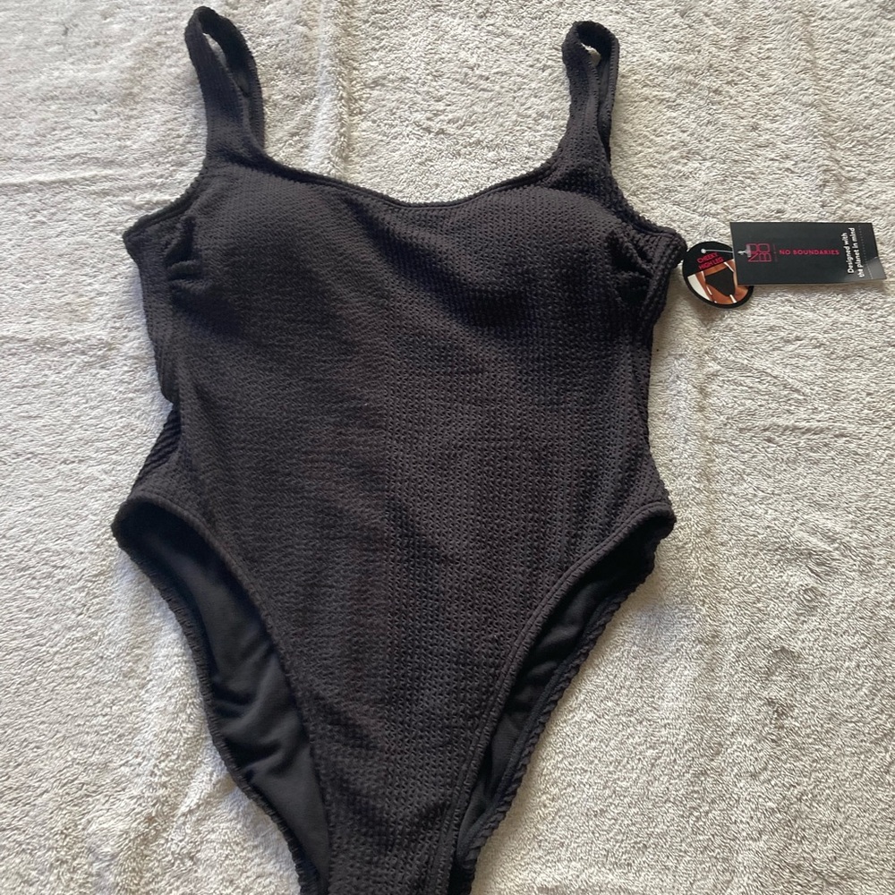 Black Textured One-Piece Swimsuit